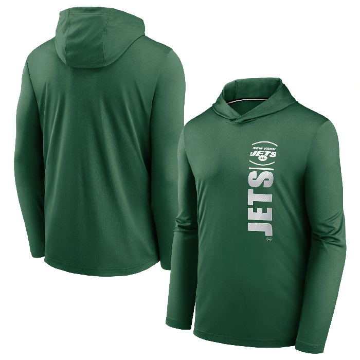 Men's New York Jets Green Fan Gear Team Stack Hoodie Performance Long Sleeve T-Shirt