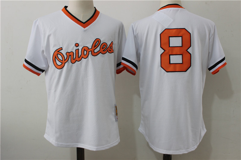 Men's Baltimore Orioles #8 Cal Ripken Jr. Mitchell & Ness White 1985 Authentic Cooperstown Collection Batting Practice Stitched MLB Jersey