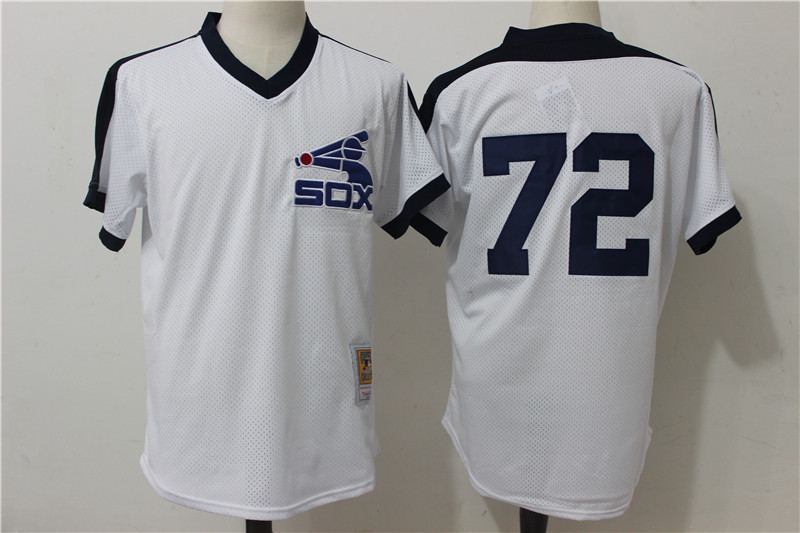Men's Chicago White Sox #72 Carlton Fisk Mitchell & Ness White Cooperstown Mesh Batting Practice Stitched MLB Jersey