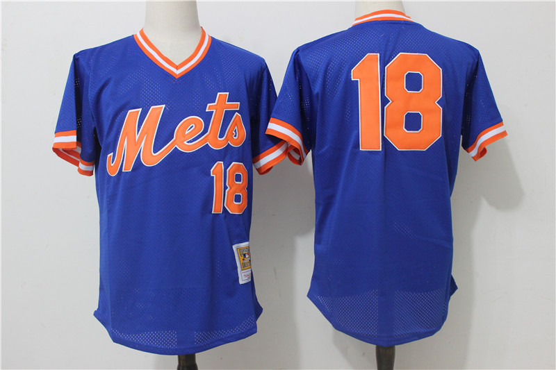 Men's New York Mets #18 Darryl Strawberry Mitchell & Ness Royal Cooperstown Mesh Batting Practice Stitched MLB Jersey