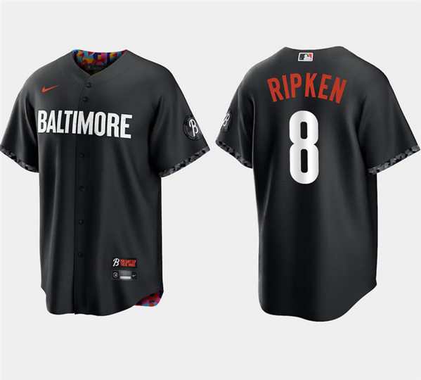 Men's Baltimore Orioles #8 Cal Ripken Jr. Black 2023 City Connect Cool Base Stitched Jersey