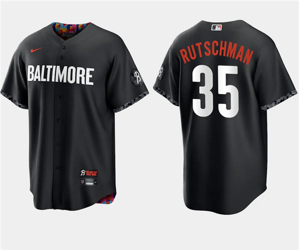 Men's Baltimore Orioles #35 Adley Rutschman Black 2023 City Connect Cool Base Stitched Jersey