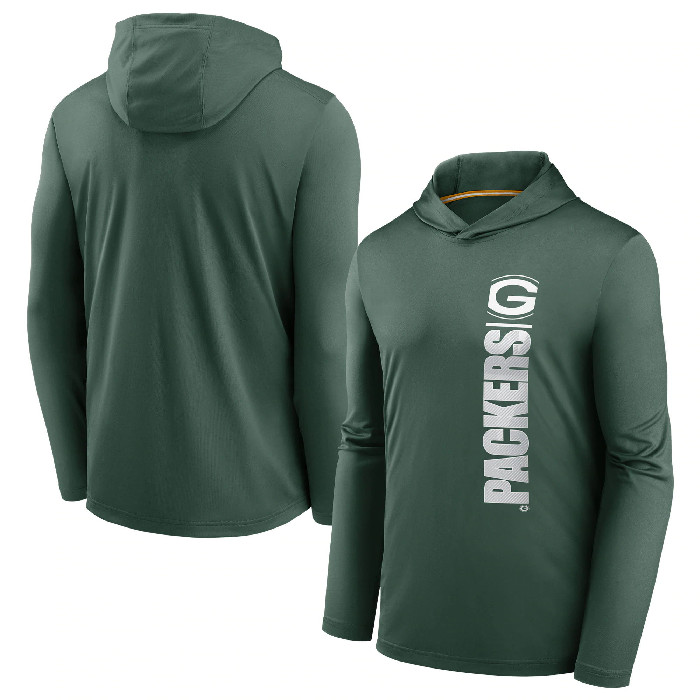 Men's Green Bay Packers Green Fan Gear Team Stack Hoodie Performance Long Sleeve T-Shirt