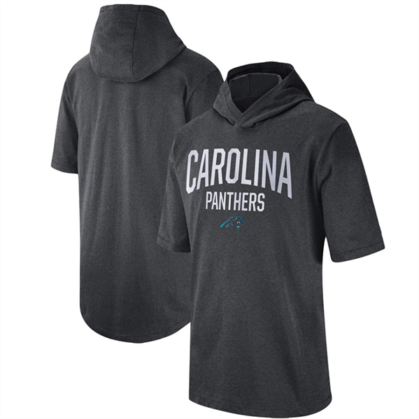 Men's Carolina Panthers Heathered Charcoal Sideline Training Hooded Performance T-Shirt