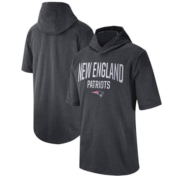 Men's New England Patriots Heathered Charcoal Sideline Training Hooded Performance T-Shirt