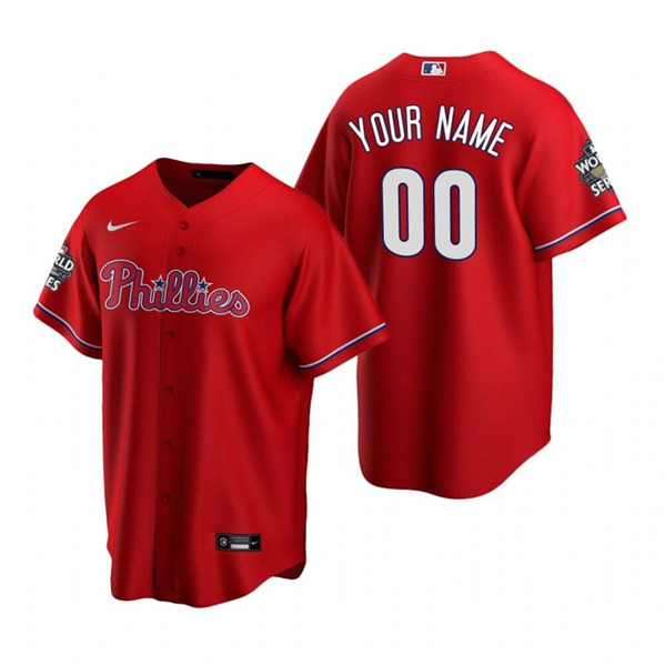 Men's Philadelphia Phillies Customized Red 2022 World Series Cool Base Stitched Baseball Jersey