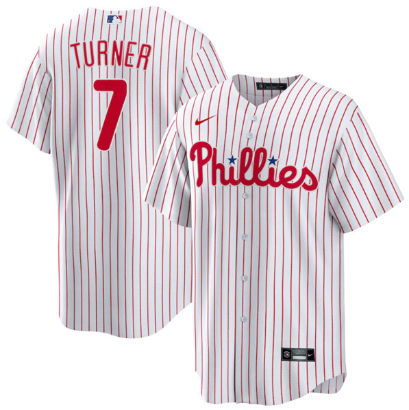 Men's Philadelphia Phillies #7 Trea Turner White Cool Base Stitched Baseball Jersey