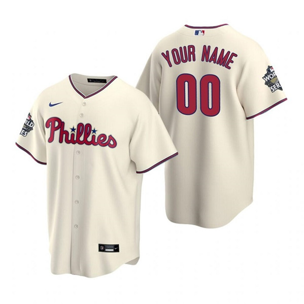 Men's Philadelphia Phillies Customized Cream 2022 World Series Cool Base Stitched Baseball Jersey