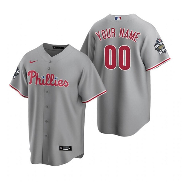 Men's Philadelphia Phillies Customized Gray 2022 World Series Cool Base Stitched Baseball Jersey
