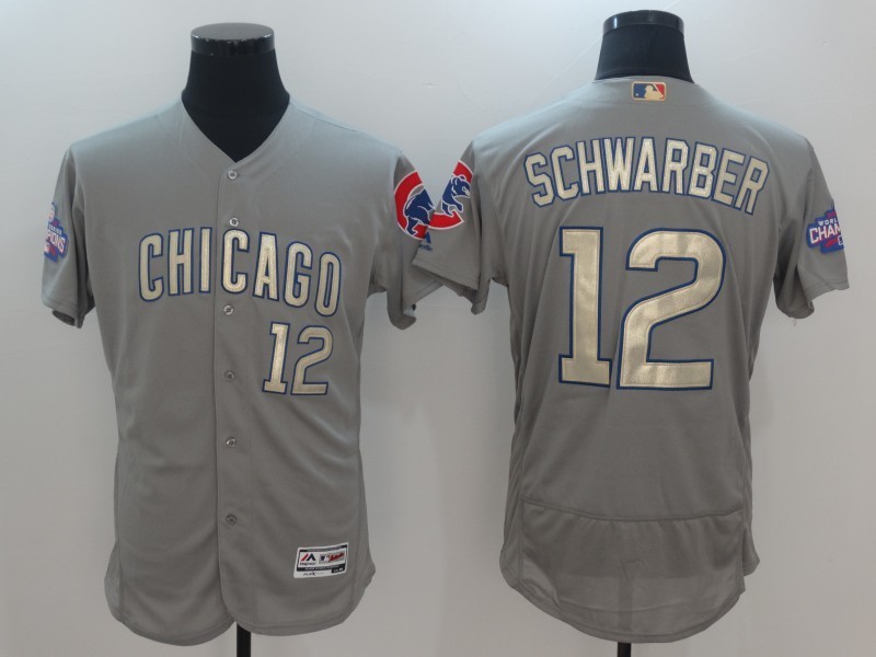 Men's Chicago Cubs #12 Kyle Schwarber World Series Champions Gold Program Flexbase Stitched MLB Jersey