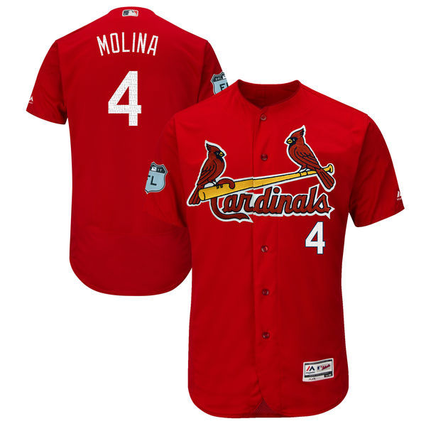 Men's St. Louis Cardinals #4 Yadier Molina Majestic Scarlet 2017 Spring Training Authentic Flex Base Player Stitched MLB Jersey