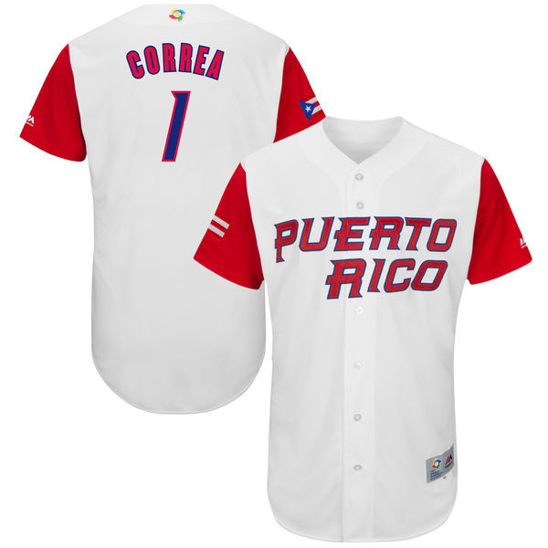 Men's Puerto Rico Baseball #1 Carlos Correa White 2017 World Baseball Classic Stitched WBC Jersey