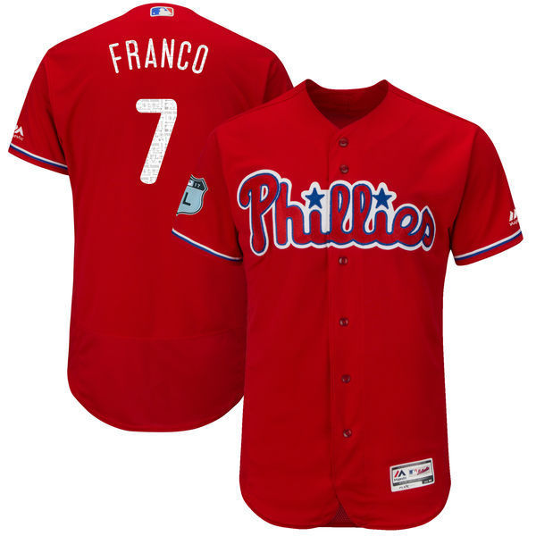 Men's Philadelphia Phillies #7 Maikel Franco Majestic Scarlet 2017 Spring Training Authentic Flex Base Player Stitched MLB Jersey