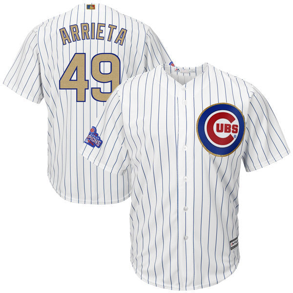 Men's Chicago Cubs #49 Jake Arrieta Majestic White 2017 Gold Program Cool Base Player Stitched MLB Jersey
