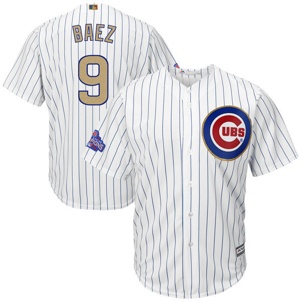Men's Chicago Cubs #9 Javier Baez Majestic White 2017 Gold Program Cool Base Player Stitched MLB Jersey