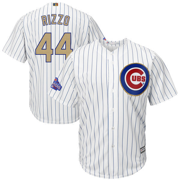 Men's Chicago Cubs #44 Anthony Rizzo Majestic White 2017 Gold Program Cool Base Player Stitched MLB Jersey