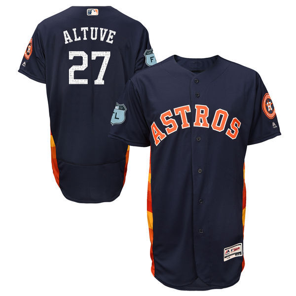 Men's Houston Astros #27 Jose Altuve Majestic Navy 2017 Spring Training Authentic Flex Base Player Stitched MLB Jersey