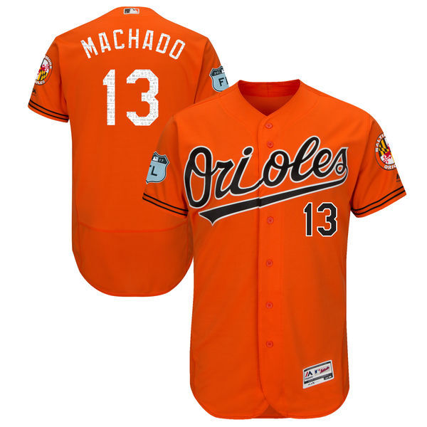 Men's Baltimore Orioles #13 Manny Machado Majestic Orange 2017 Spring Training Authentic Flex Base Player Stitched MLB Jersey