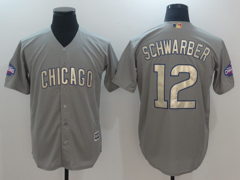 Men's Chicago Cubs #12 Kyle Schwarber World Series Champions Gold Program Cool Base Stitched MLB Jersey