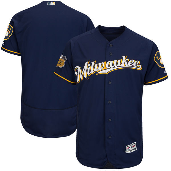 Men's Milwaukee Brewers Majestic Navy 2017 Spring Training Authentic Flex Base Team Stitched MLB Jersey