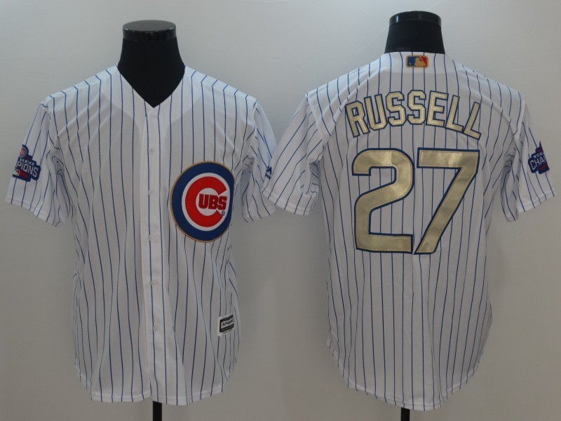 Men's Chicago Cubs #27 Addison Russell White 2017 Gold Program Cool Base Stitched MLB Jersey
