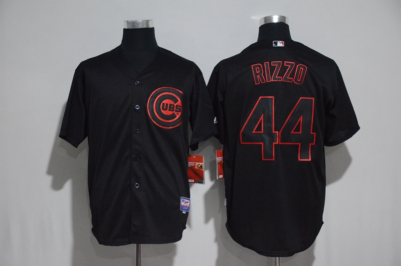 Men's Chicago Cubs #44 Anthony Rizzo Black Strip Stitched MLB Jersey