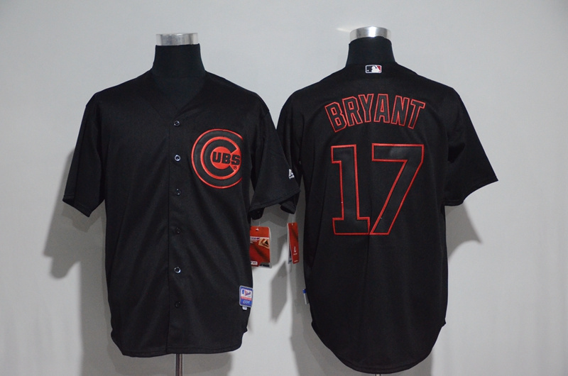 Men's Chicago Cubs #17 Kris Bryant Black Strip Stitched MLB Jersey