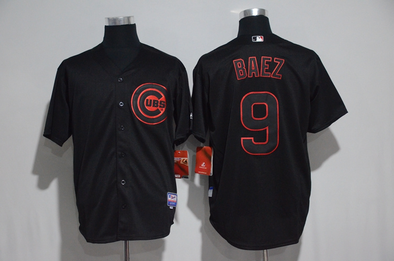Men's Chicago Cubs #9 Javier Baez Black Strip Stitched MLB Jersey