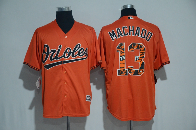 Men's Baltimore Orioles #13 Manny Machado Orange Team Logo Print Cool Base Stitched MLB Jersey
