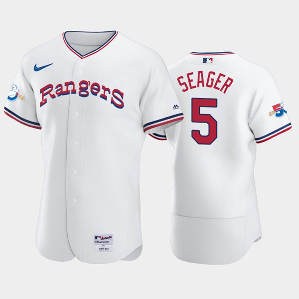 Men's Texas Rangers #5 Corey Seager White 50th Anniversary Throwback Stitched Jersey