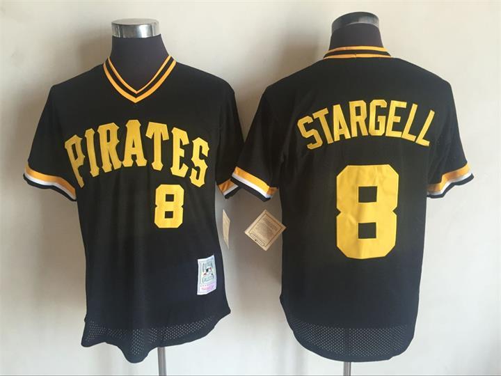 Men's Pittsburgh Pirates #8 Willie Stargell Mitchell and Ness Black Throwback Stitched MLB Jersey