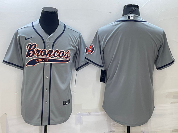 Men's Denver Broncos Blank Gray With Patch Cool Base Stitched Baseball Jersey