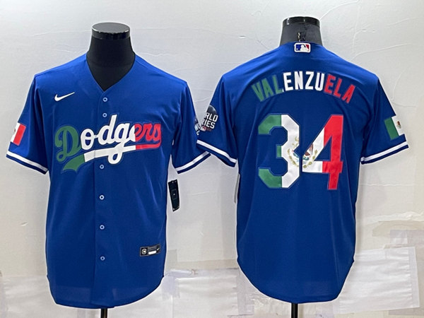 Men's Los Angeles Dodgers #34 Toro Valenzuela Royal Mexico Cool Base Stitched Baseball Jersey