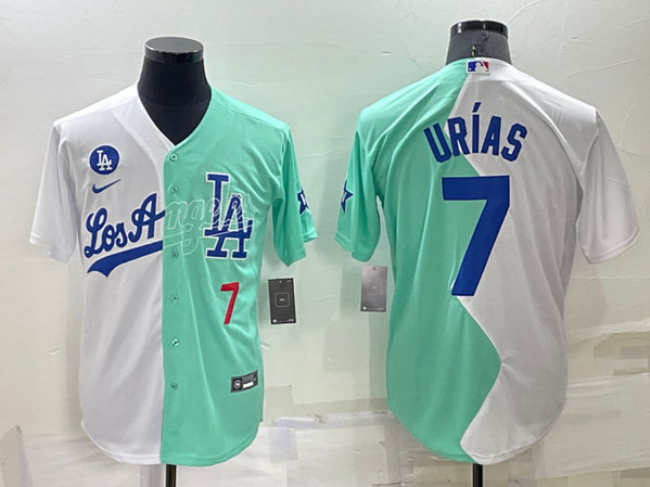 Men's Los Angeles Dodgers #7 Julio Urías White/Green 2022 All-Star Cool Base Stitched Baseball Jersey