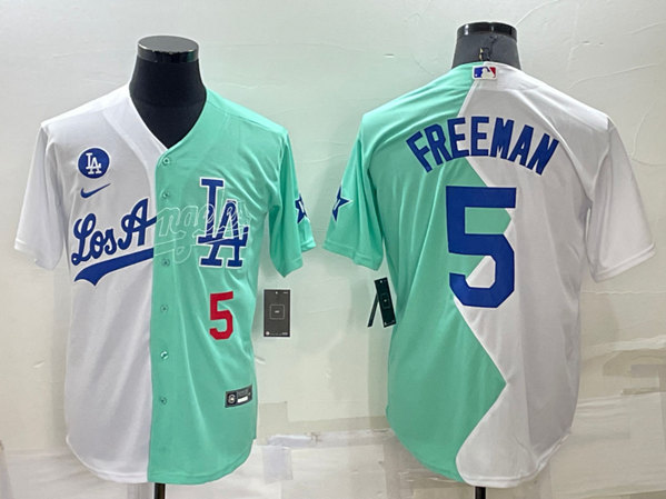 Men's Los Angeles Dodgers #5 Freddie Freeman White/Green 2022 All-Star Cool Base Stitched Baseball Jersey