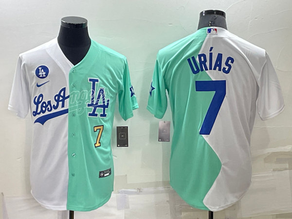 Men's Los Angeles Dodgers #7 Julio Urías White/Green 2022 All-Star Cool Base Stitched Baseball Jersey