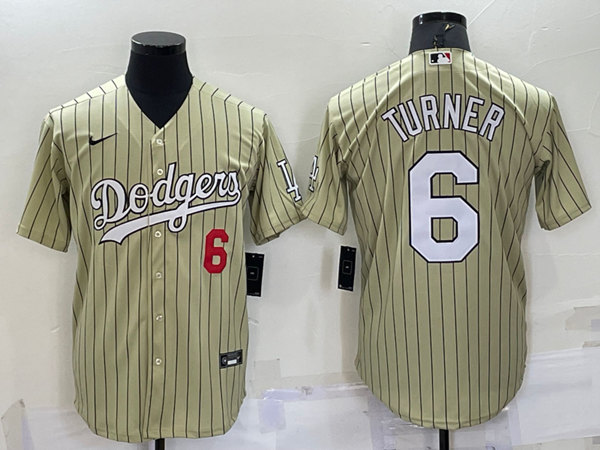 Men's Los Angeles Dodgers #6 Trea Turner Cream Cool Base Stitched Jersey