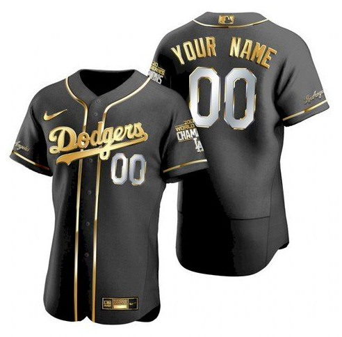 Men's Los Angeles Dodgers Customized Black Gold 2020 World Series Champions Flex Base Stitched MLB Jersey