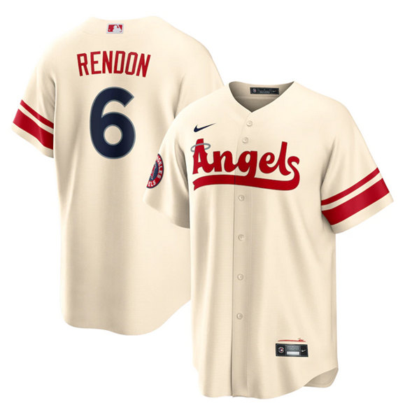 Men's Los Angeles Angels #6 Anthony Rendon Cream 2022 City Connect Cool Base Stitched Jersey