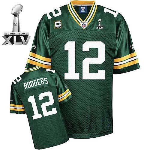 Men's Green Bay Packers #12 Aaron Rodgers Green With Super Bowl XLV and C Patch Stitched Football Jersey