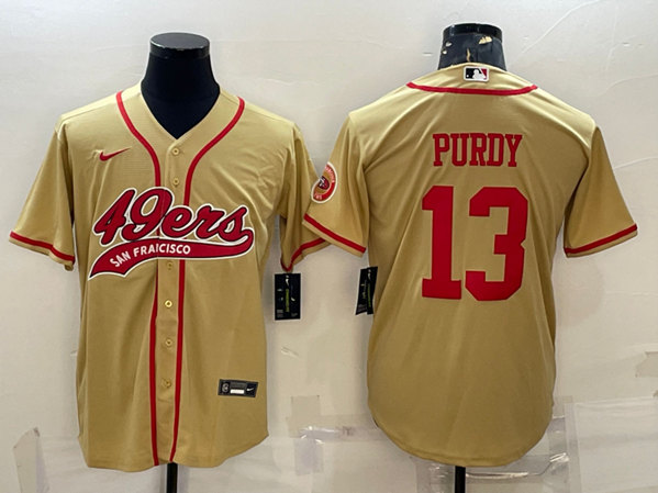 Men's San Francisco 49ers #13 Brock Purdy Gold With Patch Cool Base Stitched Baseball Jersey