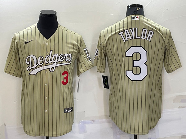Men's Los Angeles Dodgers #3 Chris Taylor Cream Cool Base Stitched Jersey