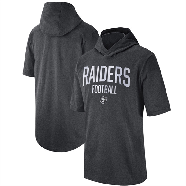 Men's Las Vegas Raiders Heathered Charcoal Sideline Training Hooded Performance T-Shirt
