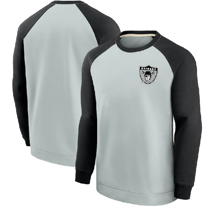 Men's Las Vegas Raiders Black/Grey Historic Raglan Crew Performance Sweater