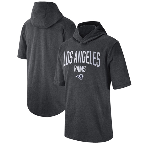 Men's Los Angeles Rams Heathered Charcoal Sideline Training Hooded Performance T-Shirt