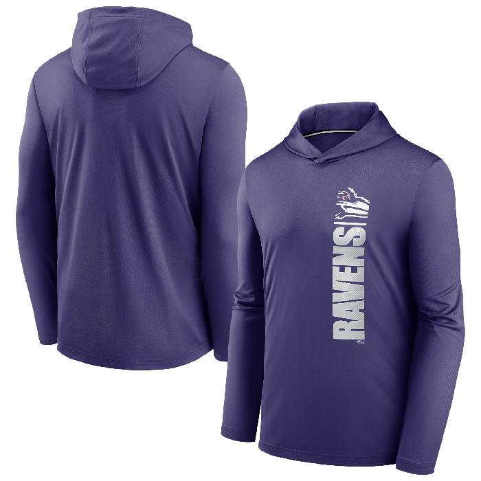 Men's Baltimore Ravens Purple Fan Gear Team Stack Hoodie Performance Long Sleeve T-Shirt