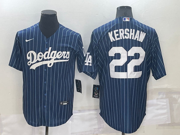 Men's Los Angeles Dodgers #22 Clayton Kershaw Navy Cool Base Stitched Baseball Jersey