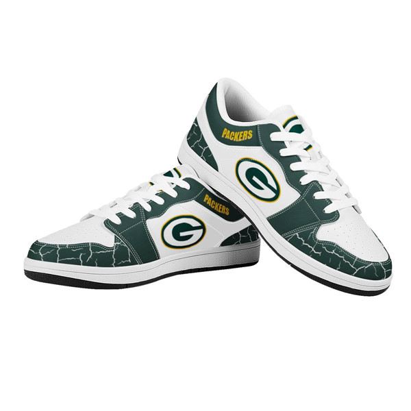 Women's Green Bay Packers AJ Low Top Leather Sneakers 001