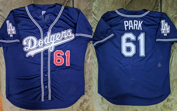 Men's Los Angeles Dodgers #61 Chan Ho Park Blue Cool Base Stitched Baseball Jersey
