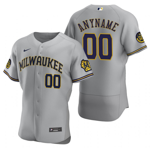 Men's Milwaukee Brewers Customized Gray Flex Base Stitched Baseball Jersey